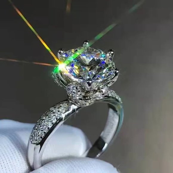 Certified 5ct. t.w. Moissanite Diamond Flower Wedding Engagement Ring NEW - Picture 7 of 13